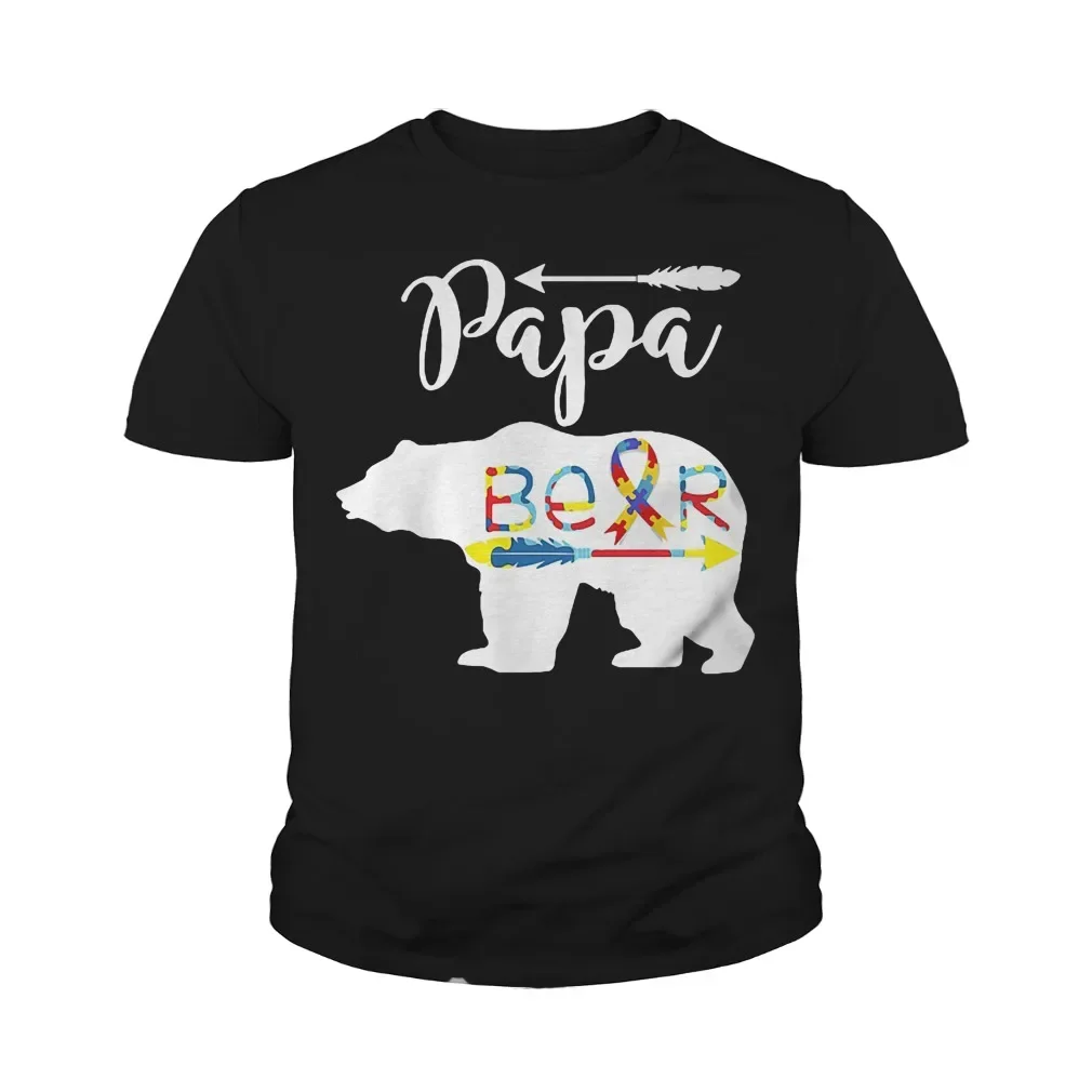 

Autism Papa Bear Father's Day Dad Gift T-Shirt 100% Cotton O-Neck Summer Short Sleeve Casual Mens T-shirt Size S-3XL