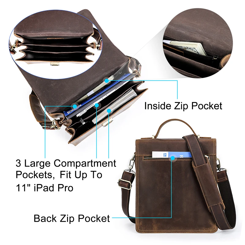 CONTACTS Luxury Men Genuine Leather Shoulder Bag for iPad 11\'\' Password Lock Designer Bags Crossbody Messenger Causal Handbag