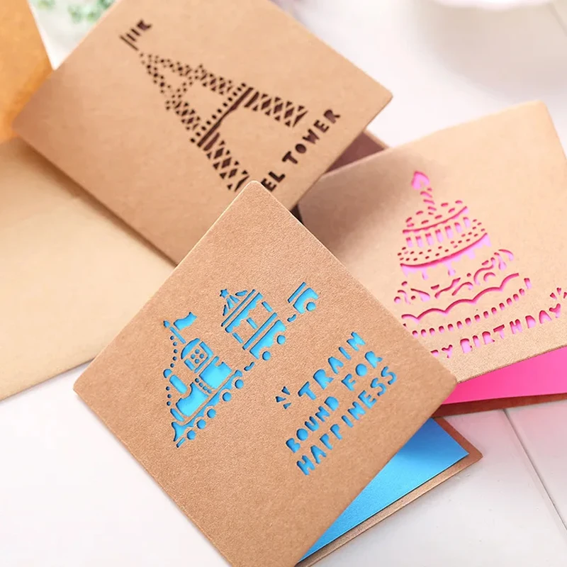 10pcs/Handmade Greeting Cards, New Year Cards, Hollowed Out Creative Love Gift Cards