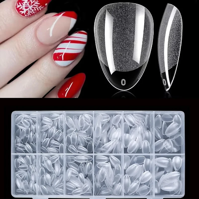 600 mittelgroße mandelförmige Nagelflicken, Mandel-X-Gel-Nagelflicken, transparente künstliche Nägel, vollständig abdeckende Acryl-Nagelflicken für die Nagelverlängerung