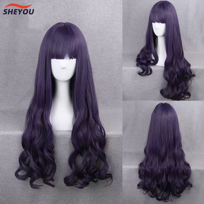 Tomoyo Daidouji Cosplay Wig Anime Card Captor Sakura Long Dark Purple Heat Resistant Synthetic Hair Party Wigs + Free Wig Cap