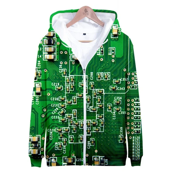 Y2K Streetwear Hip Hop Circuit Board Electronic Chip 3D Print Zip Up Hoodie Women Men Harajuku Sweatshirt Zipper Hooded Jacket