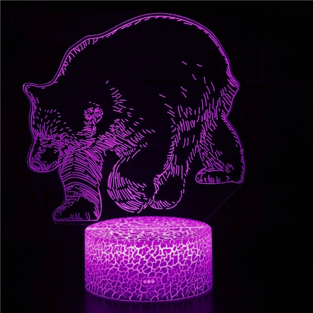 Creative 3D Bear Night Light LED Optical Illusion Lamp 7 Colors Changing Nightlight Room Decoration Brithday Christmas Gifts