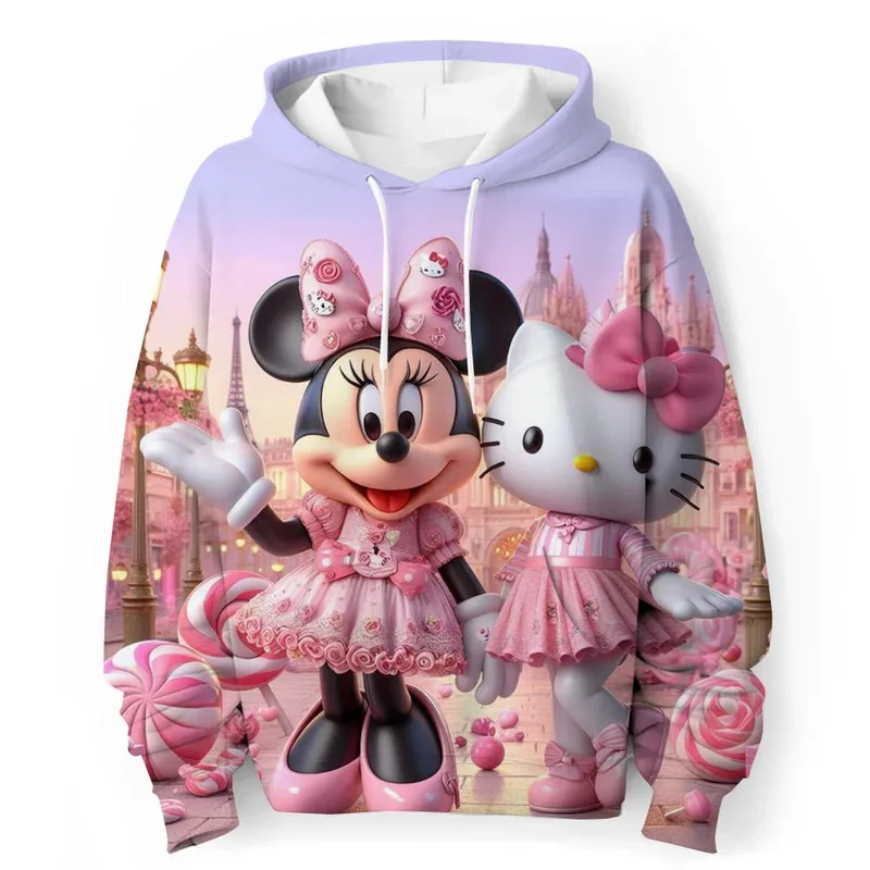 

BOY's And GIRL's Iong-sleeved Hooded Sweatshirts 2024 Spring And Autumn Children's Casual Tops Cartoon Mickey And Minnie Print
