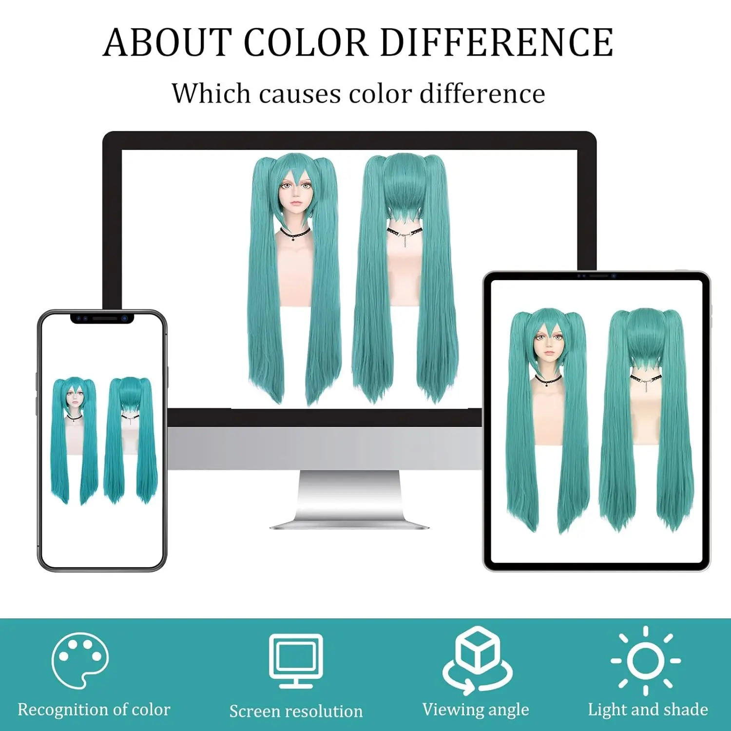 Synthetic Green Wigs +Hair Cap Long Greenish Wig with 2 Ponytails for Women Straight Bangs Cosplay Halloween Christmas Party