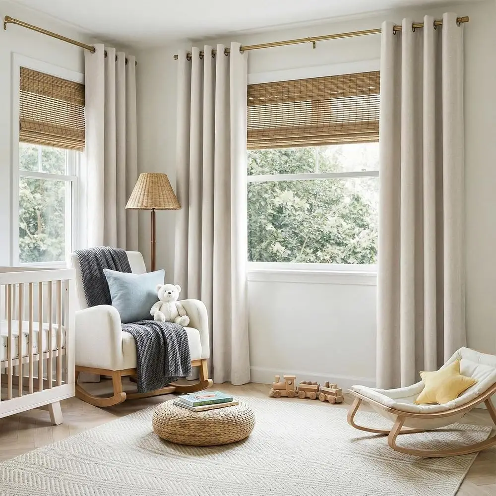 침실용 블랙아웃 린넨 커튼, 거실용 베이지색 그로멧 패널, 유아실용 단열 암막 커튼, 가을 장식