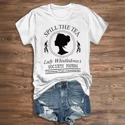 Tee Lady Print Women's T-Shirt Bridgerton Top Short Pullover Sleeved O-Neck Tee Shirt Female Oversize Polyester Fashion Clothing