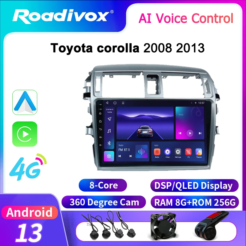 

roadivox Android car radio fo Toyota corolla 2008 2013 stereo GPS Navigation video Multimedia Player tape recorder carplay