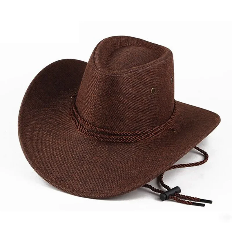 2021 Spring and Summer Big Brim Men\'s Hat Hemp Material Sun Hat Western Cowboy Hat Frosted Sun Hat Beach Hat Jazz Hat Riding Hat