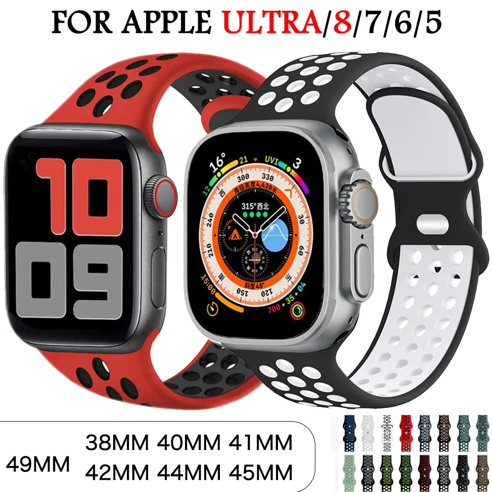 Sport Strap for Apple Watch Series Ultra/8/7 49mm 41mm 45mm 38MM 42MM silicone wrist Bracelet iWatch 6 SE 5 4 3 44mm 40mm Band