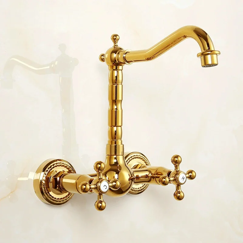 

Wall Mounted Antique Bathroom Faucet Hot & Cold Brass Basin Faucet Gold Lavotory Tap Brass Sink Faucet Chrome Lavotory Faucet