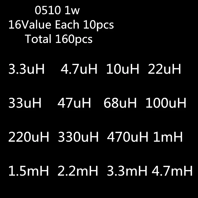 10 - 44 Values 0307 0410 0510 Inductor 0.1 uH to 4.7 mH 0.25/0.5/1 W Color Ring Inductor 1/2 1/4 Watt Assortment Kit DIY