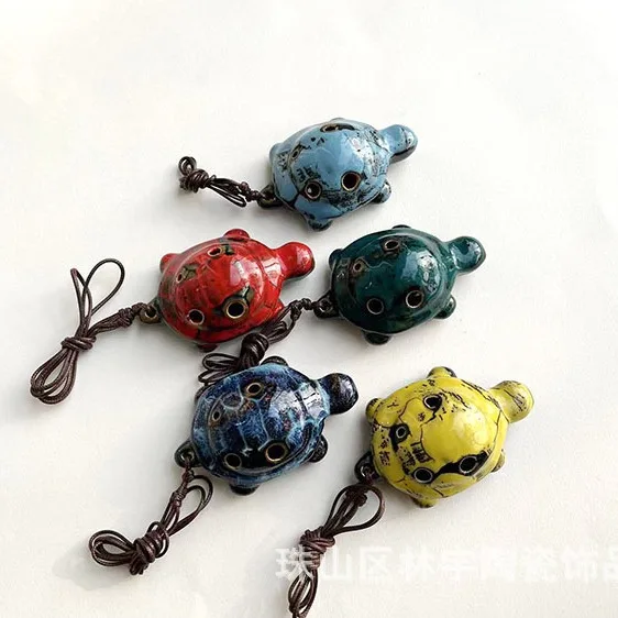 Forno ocarina de tartaruga pequena série que muda de cor instrumento ocarina artesanal de 6 buracos, som agradável, com cordão