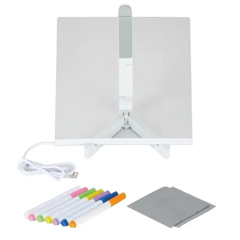 

Acrylic Memo Board Dry Erase Board Bedside Lamp Notepad Message Board With 7 Colorful Pen LED Desktop Whiteboard For Kids