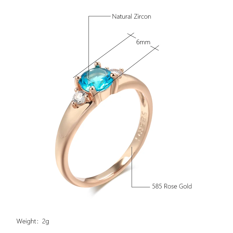 Kinel New Blue Natural Zircon Wedding Ring Fashion 585 Rose Gold Bride Crystal Rings for Women Engagement Luxury Daily Jewelry