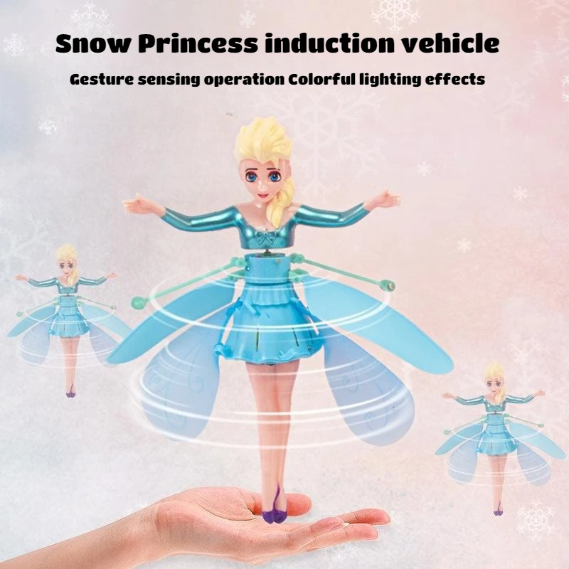 Disney Princess Elsa aircraft gesture sensor flying light suspension animation Frozen cute fairy children's toy birthday gift