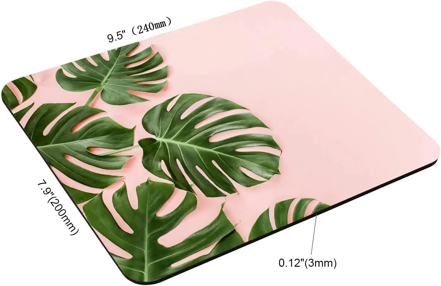 Mouse pad 1pc Rectangular gaming mouse pad tropical leaves pink background non slip rubber rectangle mouse pad