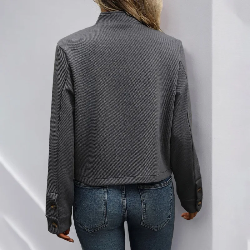 

Autumn 2025 Women's Long Sve Stand Collar Jaet Outerwear Texture Sensation Casual Sle Polyester Fabric Thin Model