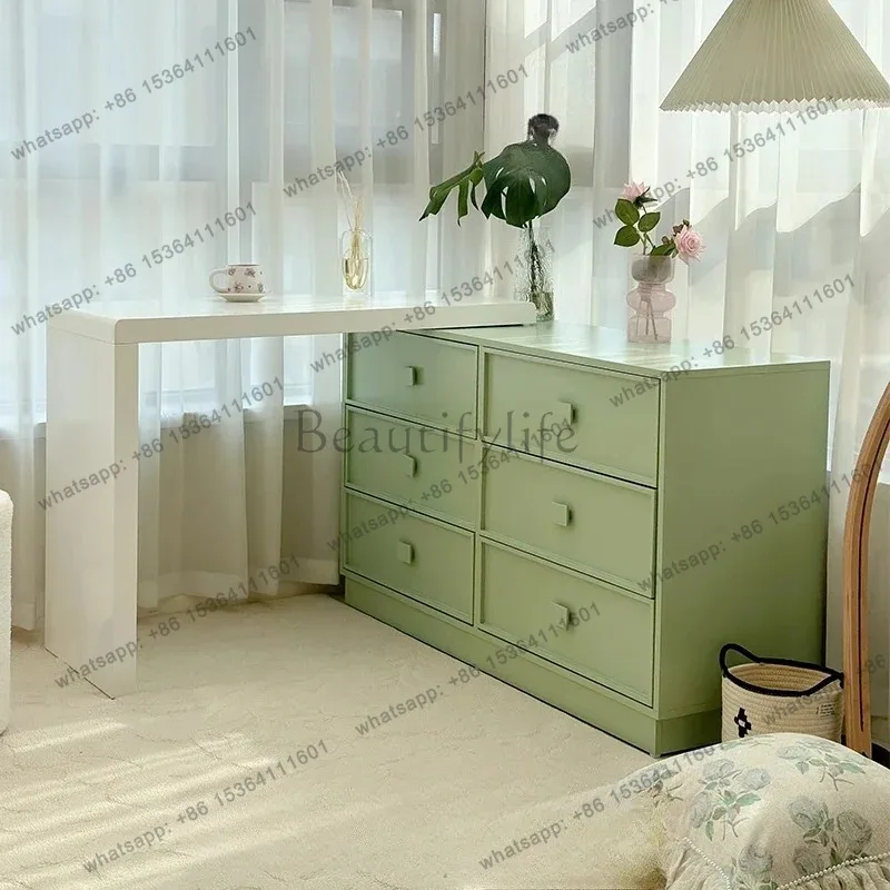 

Six-chest cabinet dresser integrated cream wind solid wood makeup table modern simple storage cabinet corner