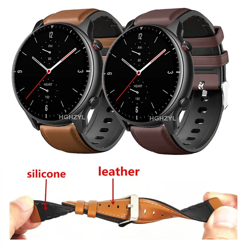 

Bracelet Band Leather + Silicone For Amazfit GTR2 GTR 3 Pro Watch Strap For Amazfit Pace Stratos 3 2 GTR 47mm 42mm Correa