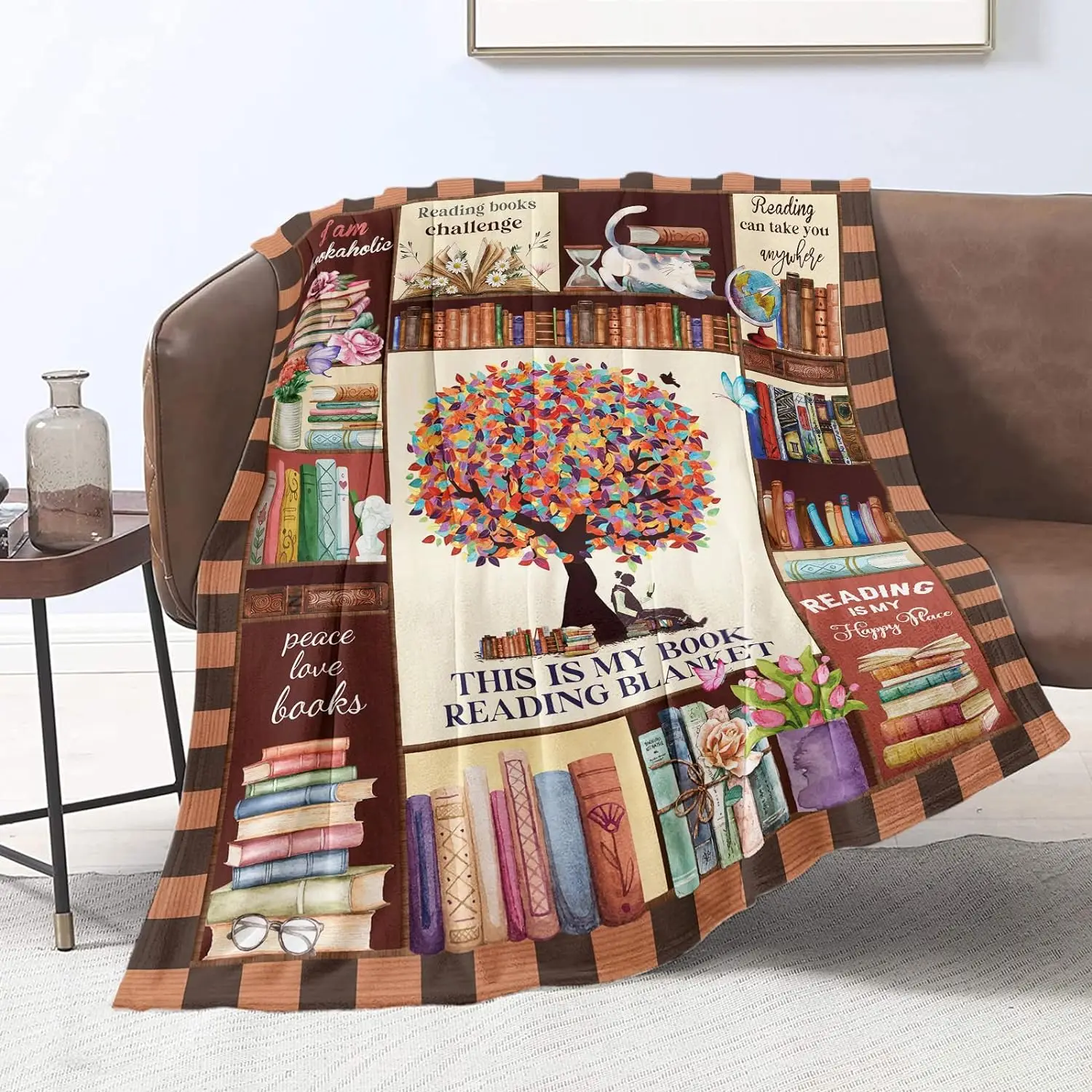 Reading blanket for book lovers, soft lightweight kids blanket, librarian gift, bookworm gift blanket, blankets for beds