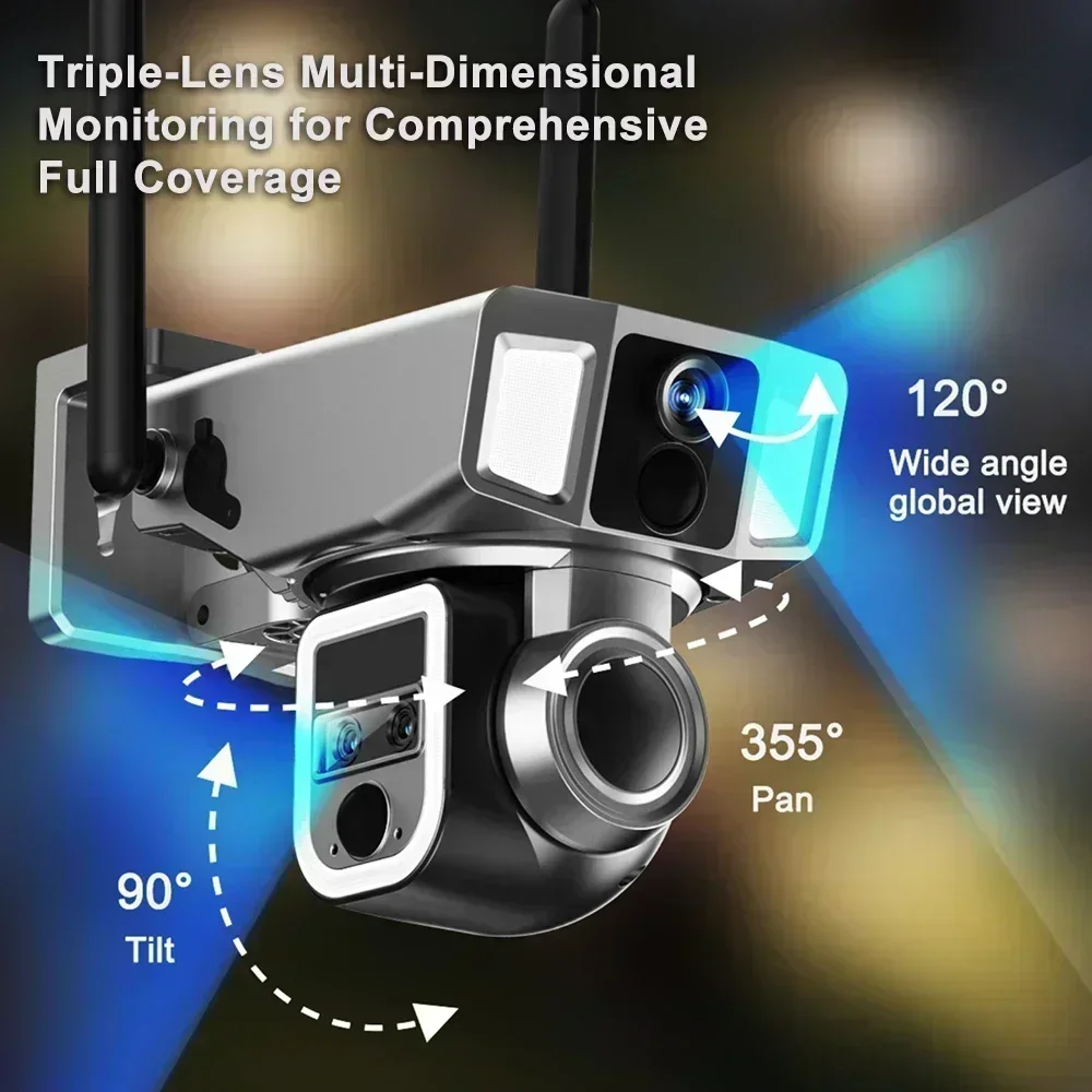 PEGATAH 듀얼 스크린 12MP 3 렌즈 2in1 4G 태양 광 보안 카메라 야외 PTZ WIFI 카메라 10X 줌 듀얼 PIR 인간 감지 CCTV 캠