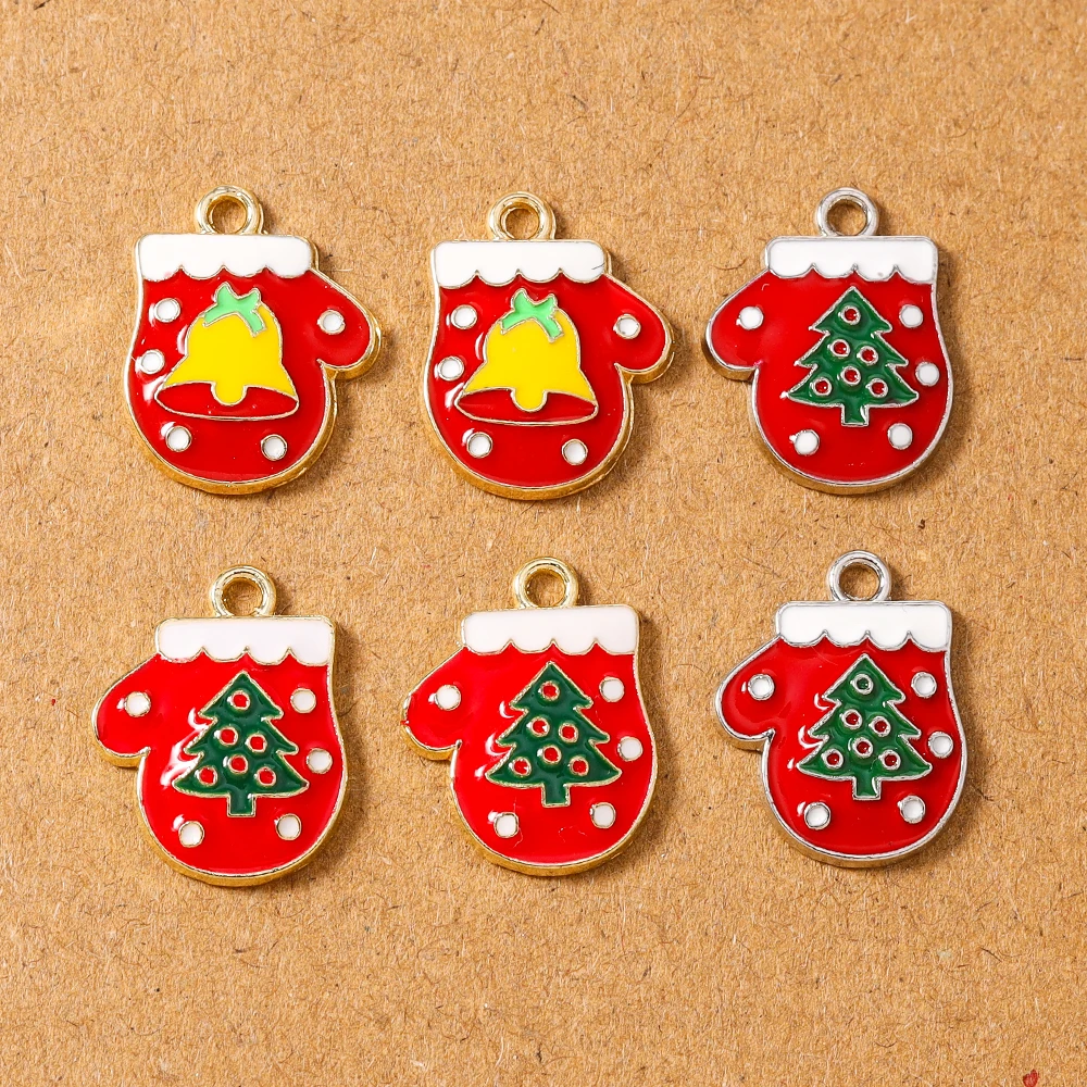 

10pcs Enamel Christmas Gloves Charms Pendants for Jewelry Making Earrings Necklace Bracelet DIY Handmade Accessories Supplies