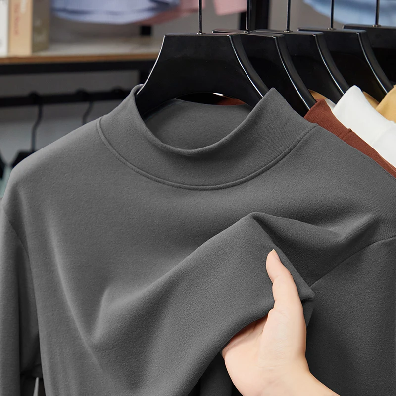 Neu eingetroffen: Herren Basic-Shirts mit Stehkragen, glatter Stoff, elastisch, langärmelig, Thermobasislayer für den täglichen Gebrauch – Detail 6