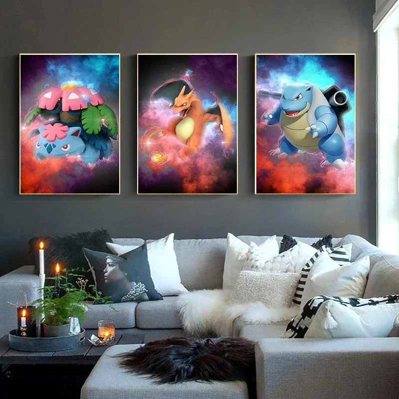 

Abstract Pokemon Poster Charizard Blastoise Venusaur Canvas Painting Wall Art Prints Living Room Decor Mural Pictures