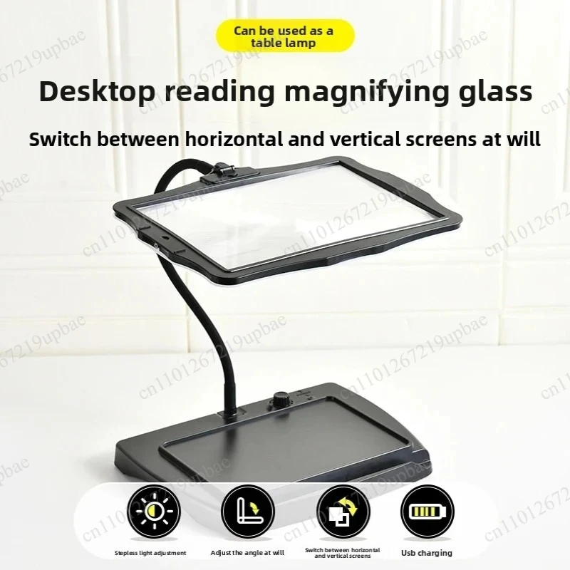 100X LED Desktop Magnifier Foldable Adjustable Stand Anti-Glare Light Eye-Safe Vision Aid for Phone Book Reading Workstation