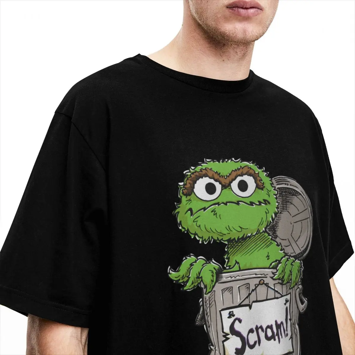 Men Women Cartoon Oscar The Grouch Scram T Shirt 100% Cotton Tops Leisure Short Sleeve O Neck T Shirt Large Size T Shirt