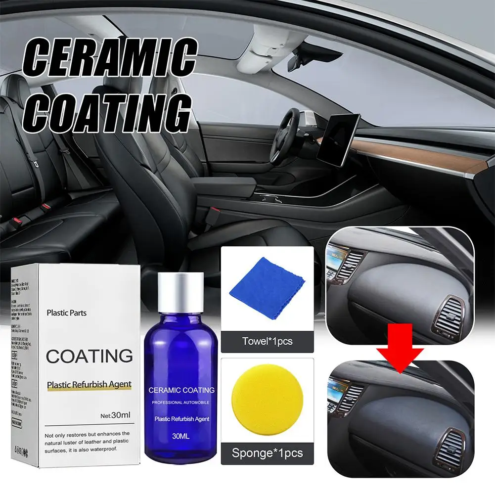 30ml Car Interior Clean Refurbishment Brightening Coating Plating Instrument Supplies Solution Auto Prevention Panel Sponge F1q4