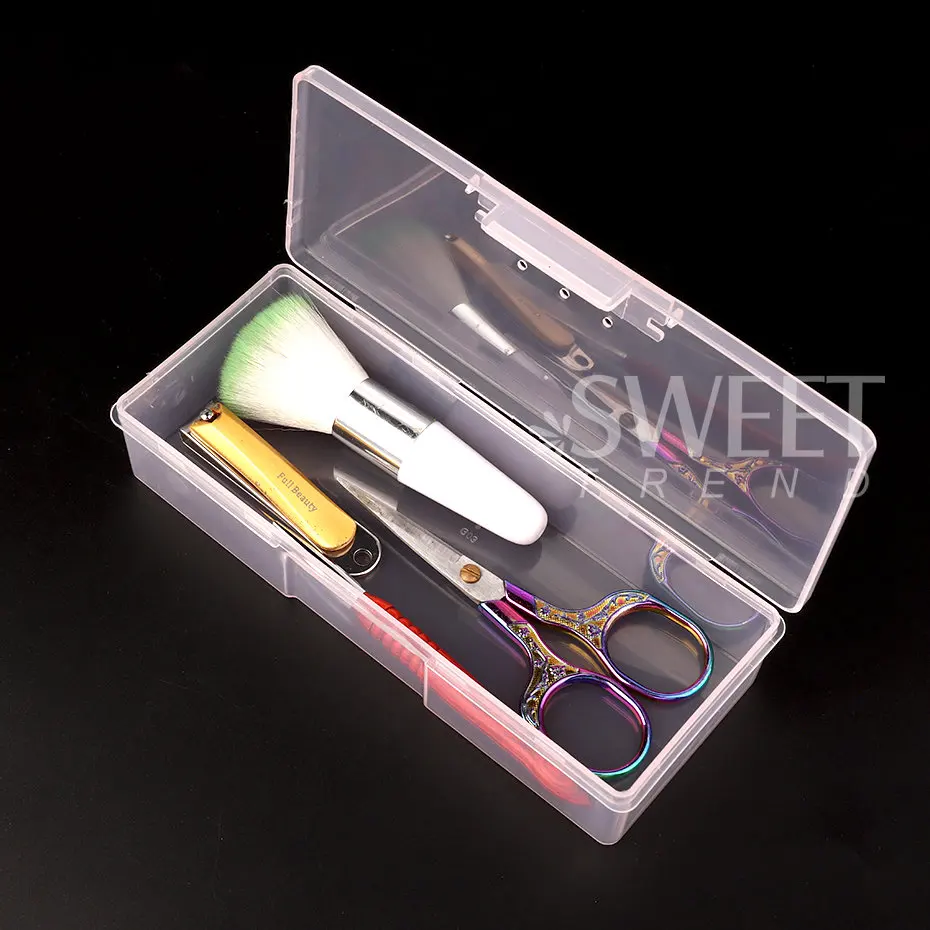 Nails Art Organizer Box Storage Tools Rectangle Clear Pink Storage Box Pen Brush Polishing Nail Buffer Files Plastic Container