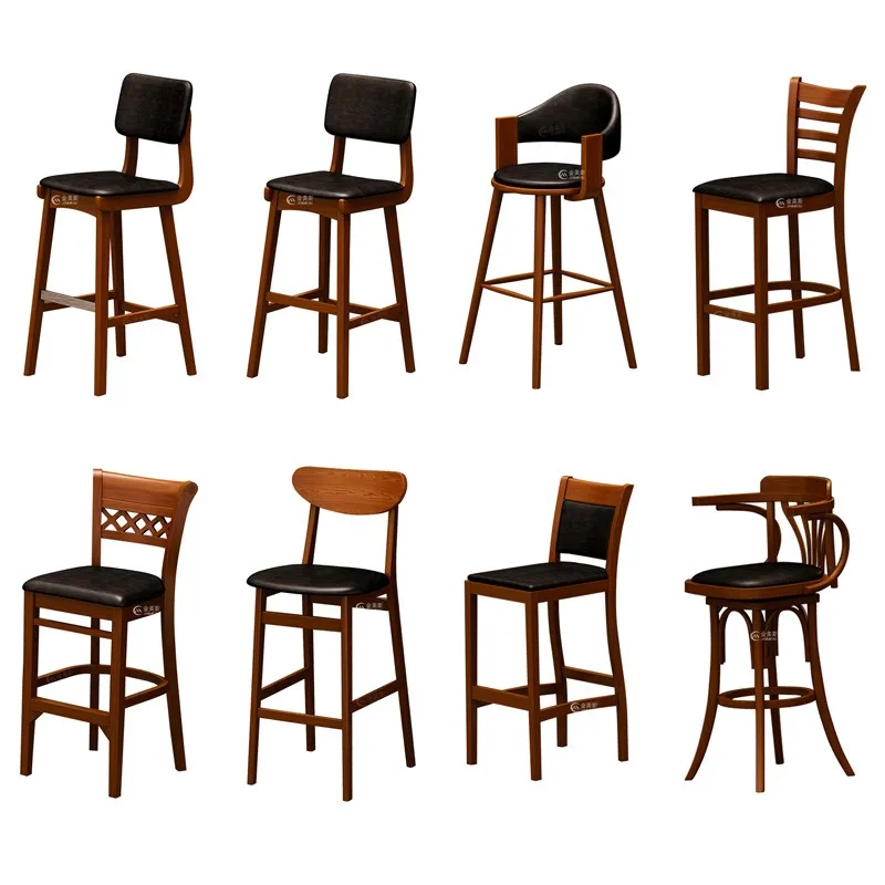 Music restaurant Tables and chairs Solid wood high bar chairs Bar Western restaurant Long bar Table and chair combination