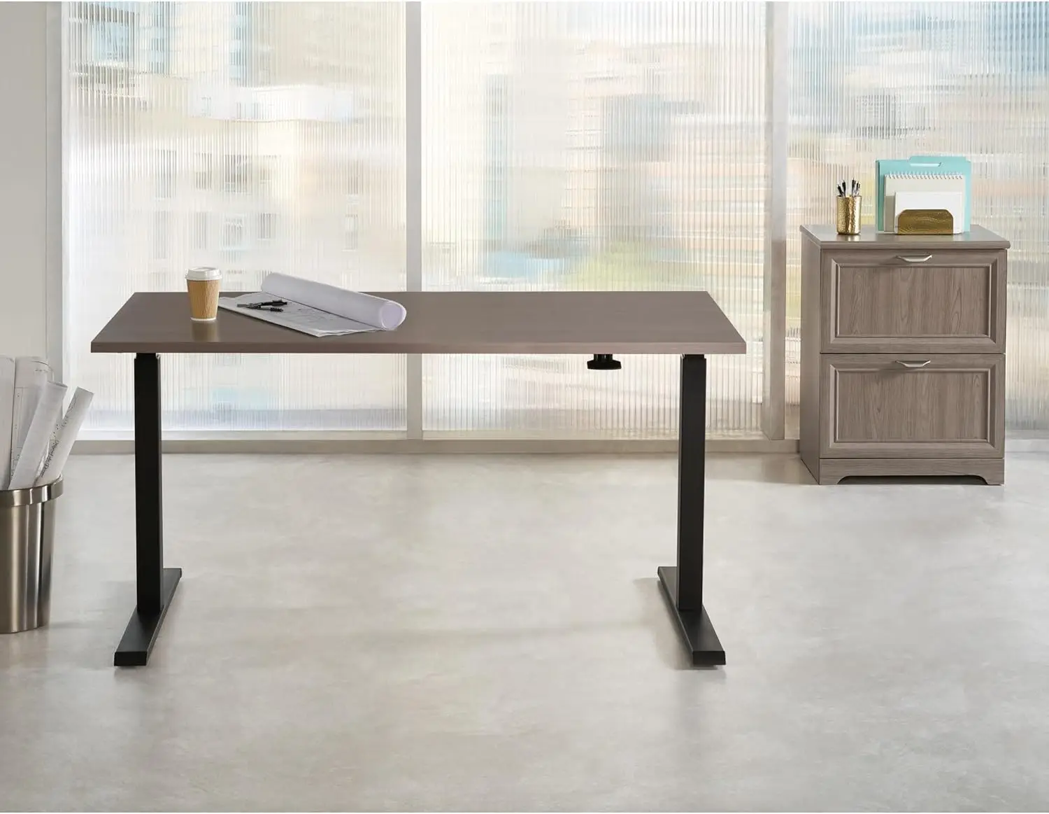® Magellan 60""W Pneumatic Height-Adjustable Standing Desk, Gray
