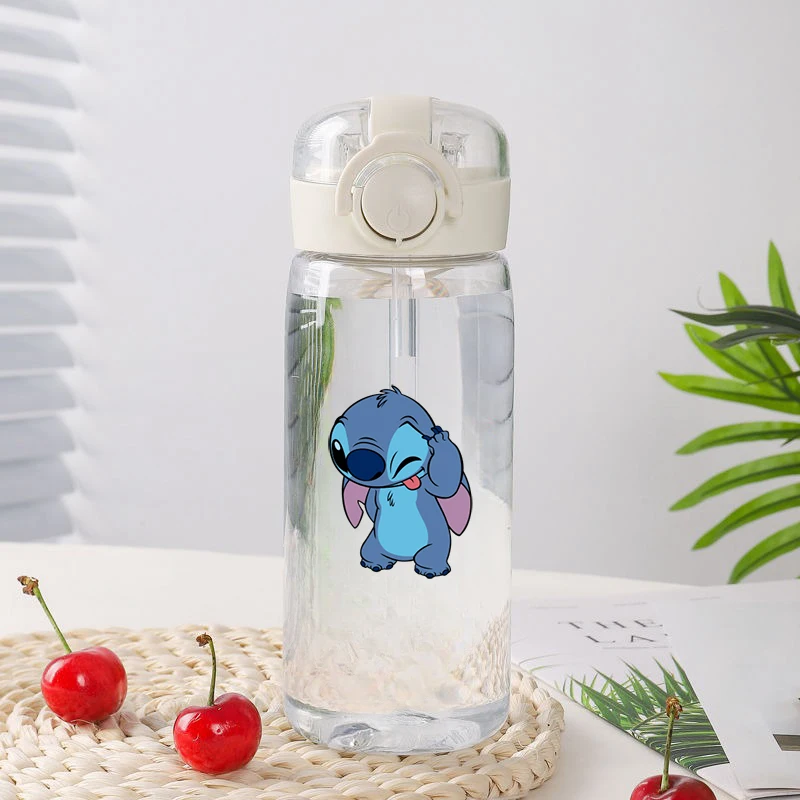 Disney Anime New Portable Portable Plastic Drinking Straw Cute Stitch Children Student Cup Children Boy Girl Handheld Cup Giift