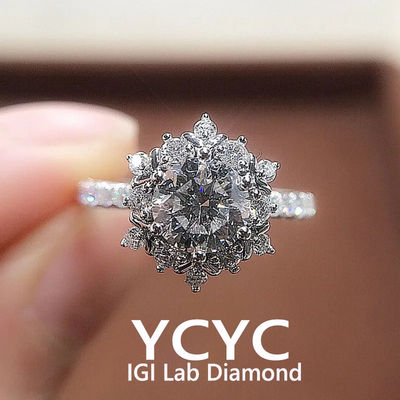 LUXURY Solid14K White Gold Lab Grown Diamond Ring Round Cut Diamond CVD HPHT DEF VS-VVS Wedding &Engagement Ring ﻿