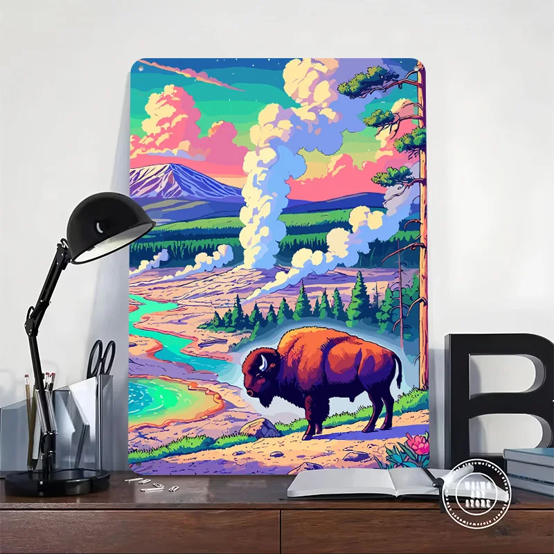 Yellowstone Bison 3D Texture Metal Poster Customized Wall Art Tin Sign Gift for Mancave Decoration Room Bar Accessories Bedroom