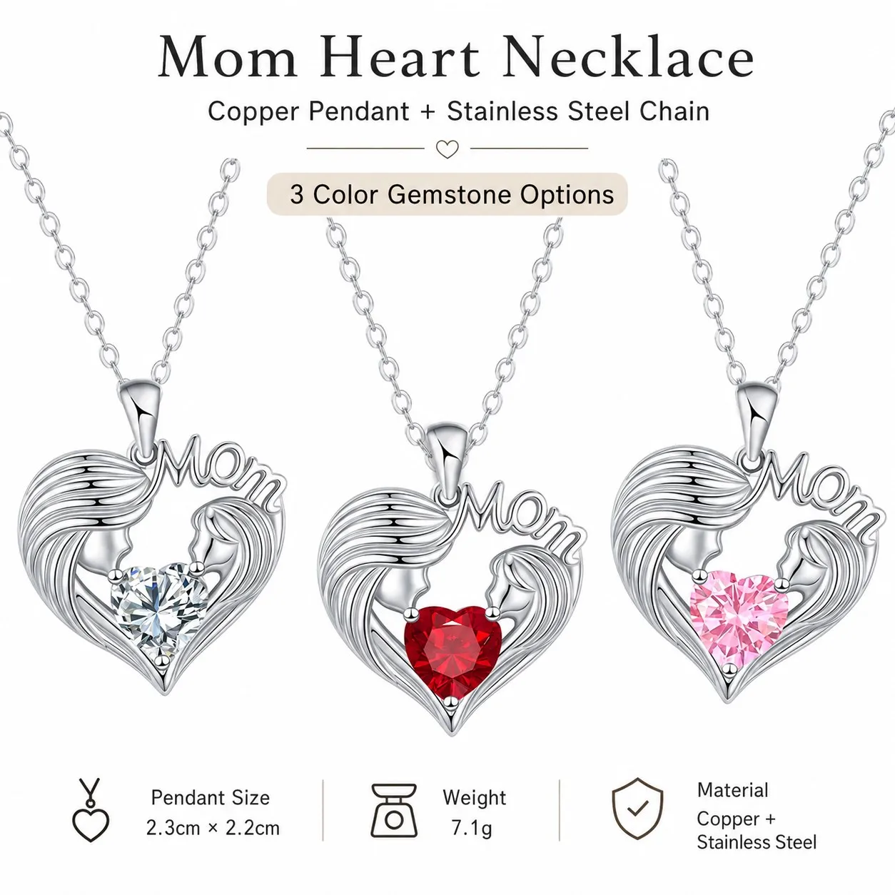 Mom Heart Pendant Necklaces For Women Stainless Steel Chain Mother Birthday Valentine Christmas Gift Wedding Jewelry