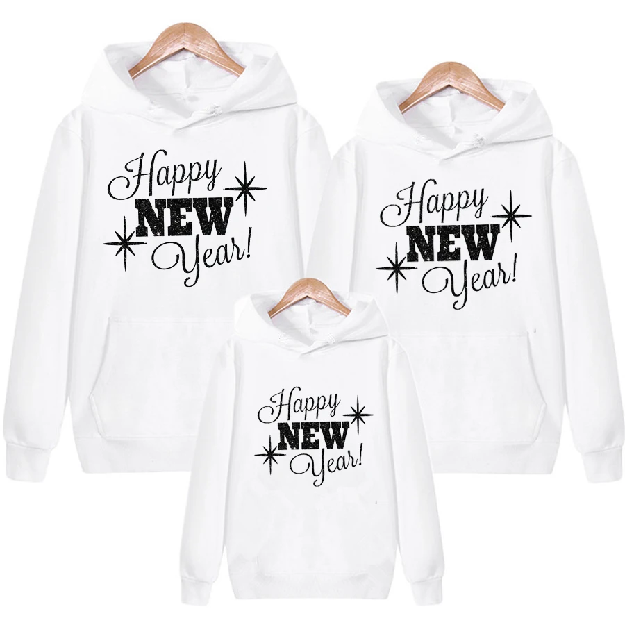 

Happy New Year Hoodies Fashion Family Matching Outfits Men Women Children's Christmas Clothes Winter Jacket Tops Sweasthirts Set