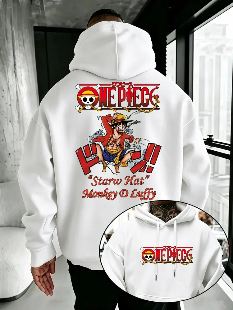One Piece Monkey D. Luffy, Kapuzenpullover mit Strohhut-Motiv, Unisex, Kapuzenpullover mit Kordelzug, Vorder- und Rückseite mit Anime-Motiv, Oversized, lässiges Oberteil.