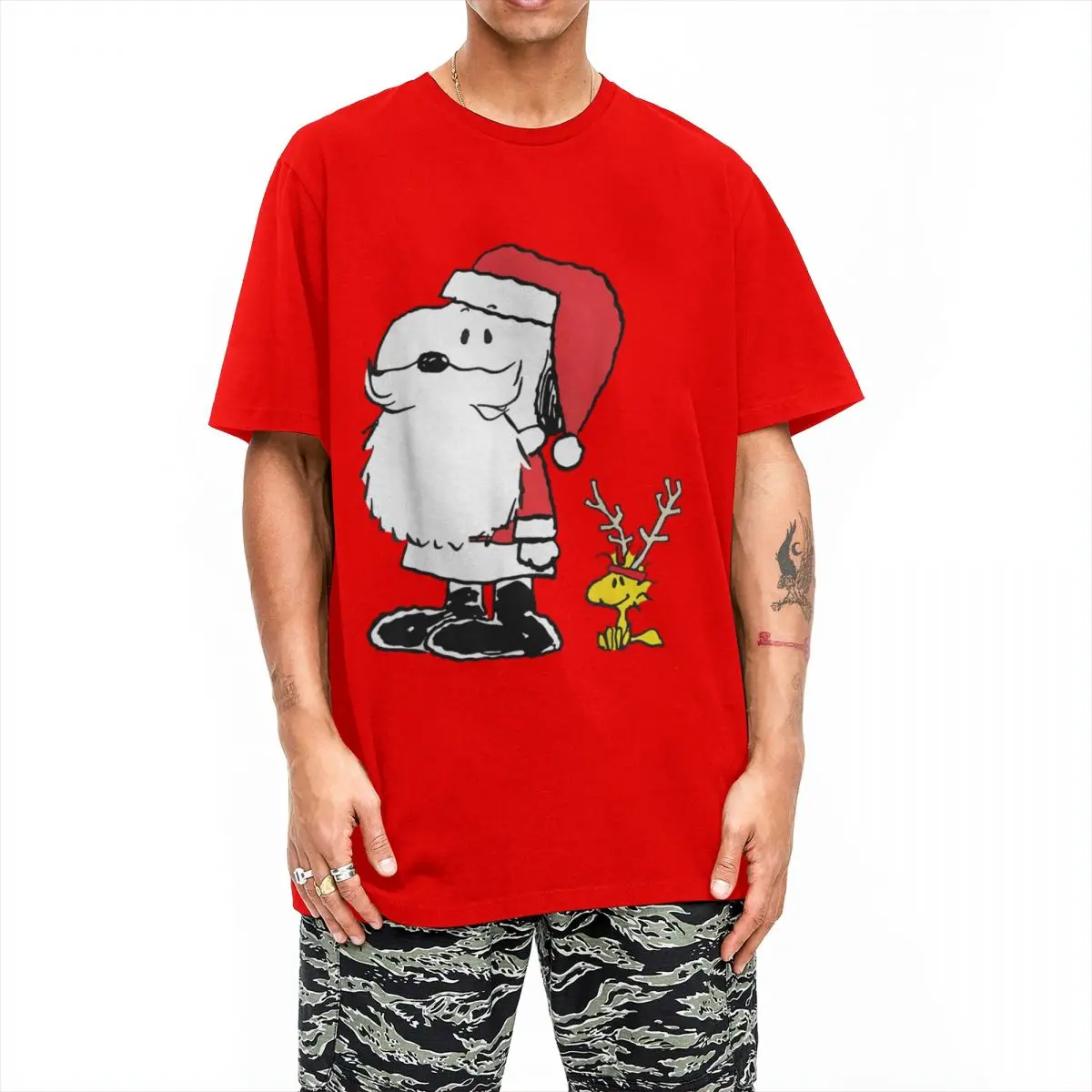 Vintage Peanuts Holiday Snoopy Woodstock Antlers Santa T-Shirt for Men Women Cotton T Shirt Short Sleeve Tee Shirt Graphic Tops