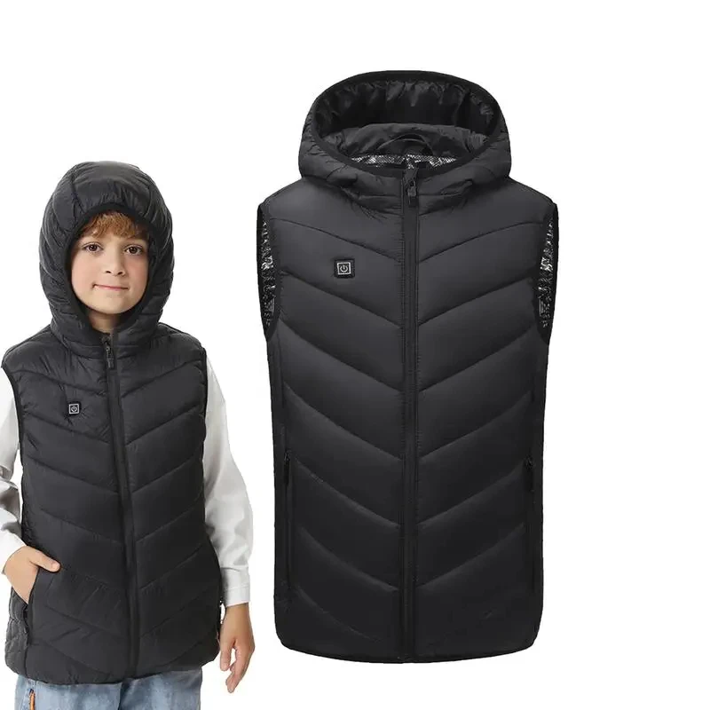 B-M Kids Heated Jacket For Winter 10-zone Heating Vest With Hood Child 3 Speed Temperature Adjustable Usb Electric Heated Vest