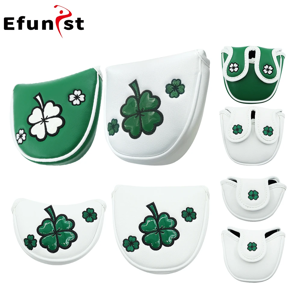 Golf Putter Covers Four Leaf Clover Pattern Golf Headcover Mallet Magnetic Closure Golf Club Covers Golf Accessories Supplies