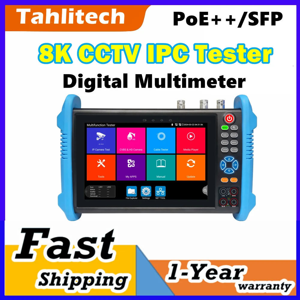 

Тестер IP-камер IPC-9800CMADHS Pro с цифровым мультиметром, тестирование аналоговых 8МП и IP-камер 8K, HDMI, VGA, PoE++, трассировщик кабеля