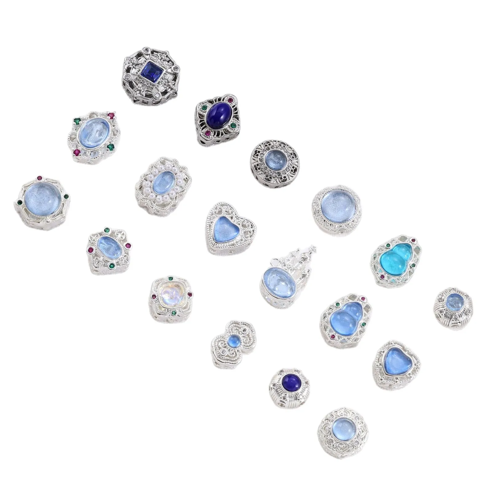 5pcs Copper Plated Silver Multi-pass Inlaid Aquamarine Spacer Beads Diy Bracelet Necklace Beaded Jewelry Accessories Wholesale