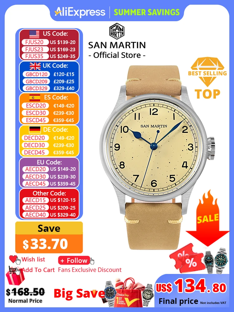 Reloj mecánico San Martin de 38,5mm para hombre NH35, reloj de pulsera de moda Simple de piloto Vintage, manecillas azules con barniz horneado, reloj de 10 barras