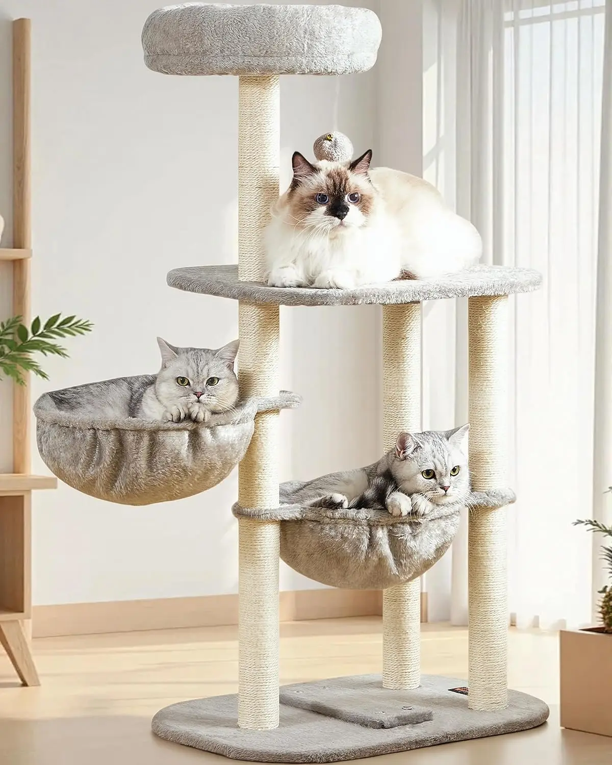 

Small Cat Tree Tower with Lots of Scratching Posts - 42 Inch Medium Compact Cats Scratch House with