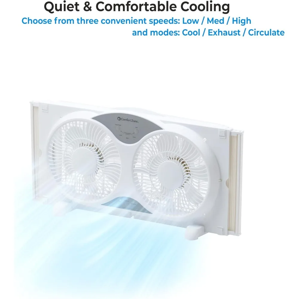 Window Fan for Bedroom, 9 inch 3 Speed Dual Fans with Auto-Locking Expanders, 3 Modes (Cool, Circulate, Exhaust), Remote Control