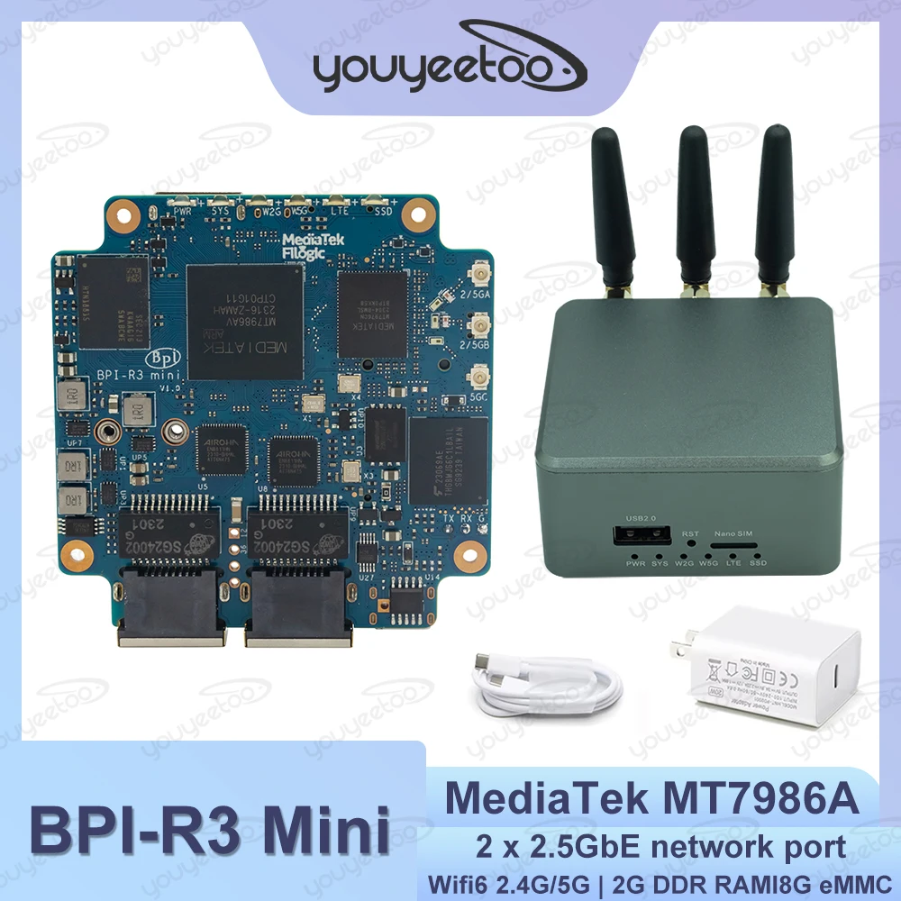 Мини-маршрутизатор Banana Pi BPI-R3 Wi-Fi6 2,4G/5G MT7976C 2G RAM 8G eMMC 2x 2,5GbE Ethernet-порт MediaTek MT7986 Беспроводной маршрутизатор